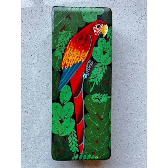 Signed St. Laurent Productions Handcrafted Wooden Parrot Design Rectangular Box - Picture 1 of 11